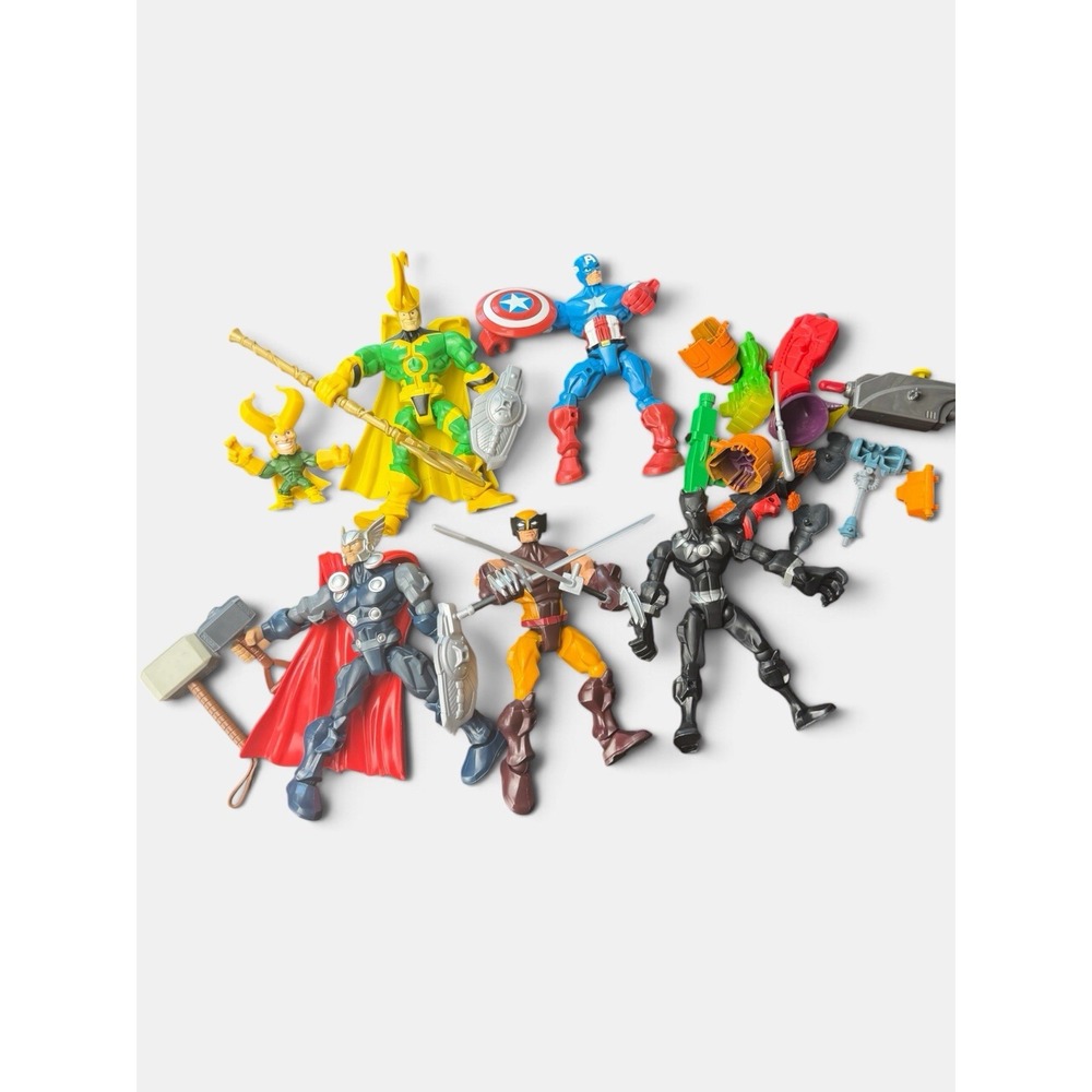 Marvel Hero Mashers Lot of 5 Thor Loki Captain America Wolverine Black Panther